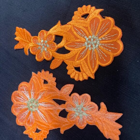 Girls Fabric Iron On Patches For Clothes Orange Patches Embroidery Flower - Picture 5 of 9